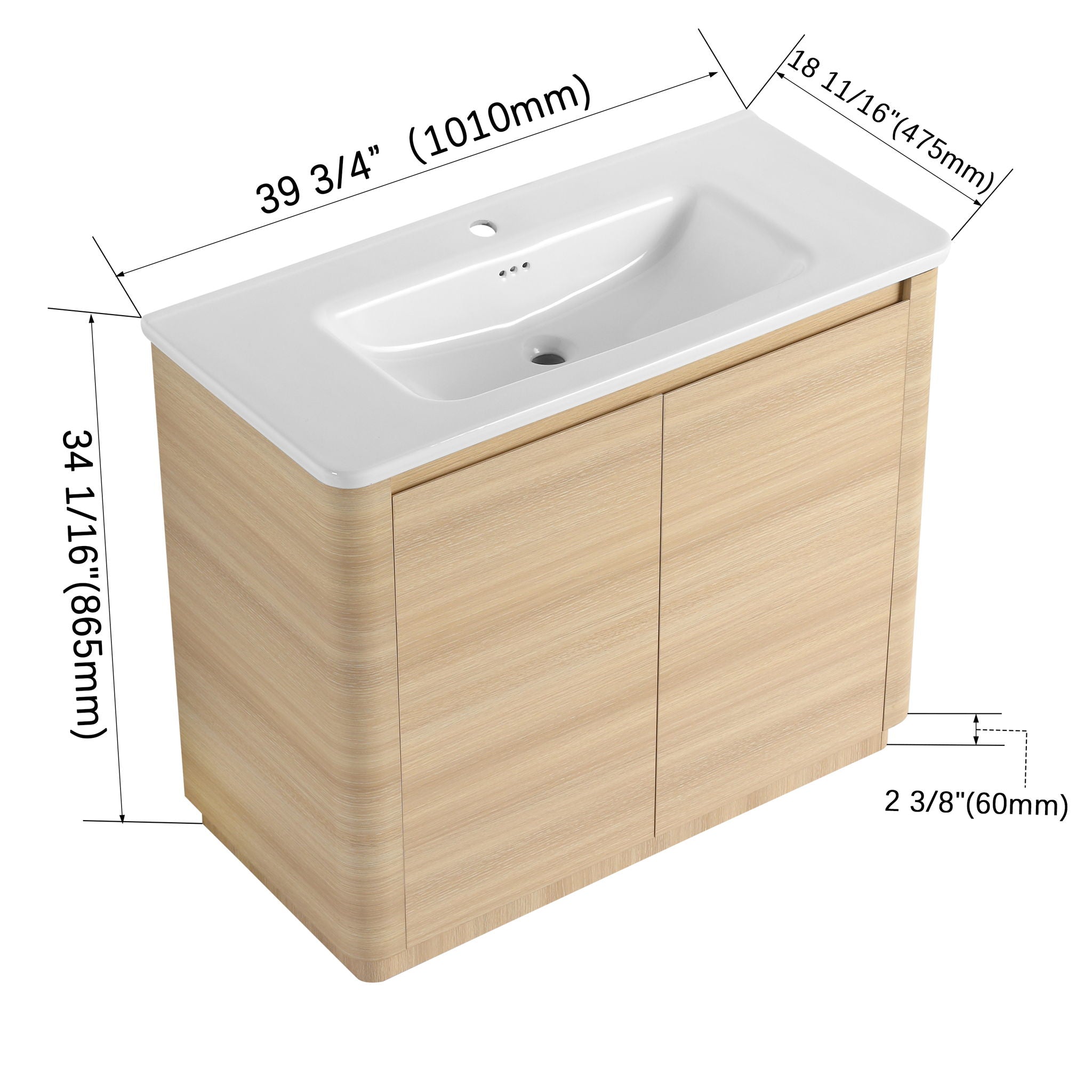 Freestanding Bathroom Vanity With Sink & 2 Soft Close Doors