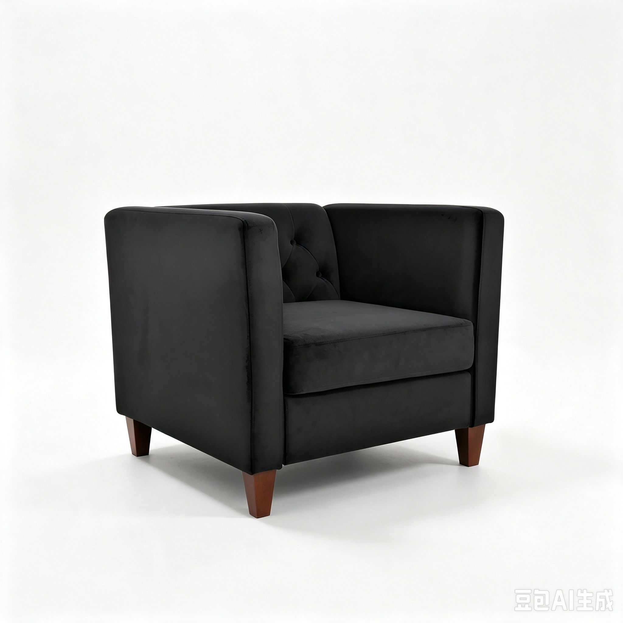 Button Tufted Accent Square Arm Upholstered Chair - Black