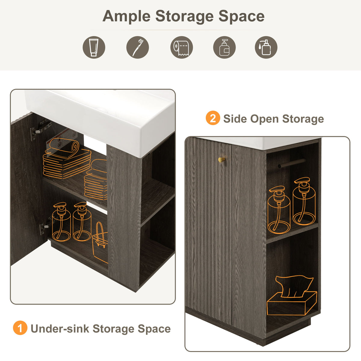 Bathroom Vanity With Sink, Freestanding Wood Grain Cabinet With Storage
