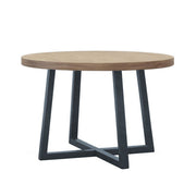 Round Dining Table With Wire Brushed Mindi Top And Mahogany Base - Wheat