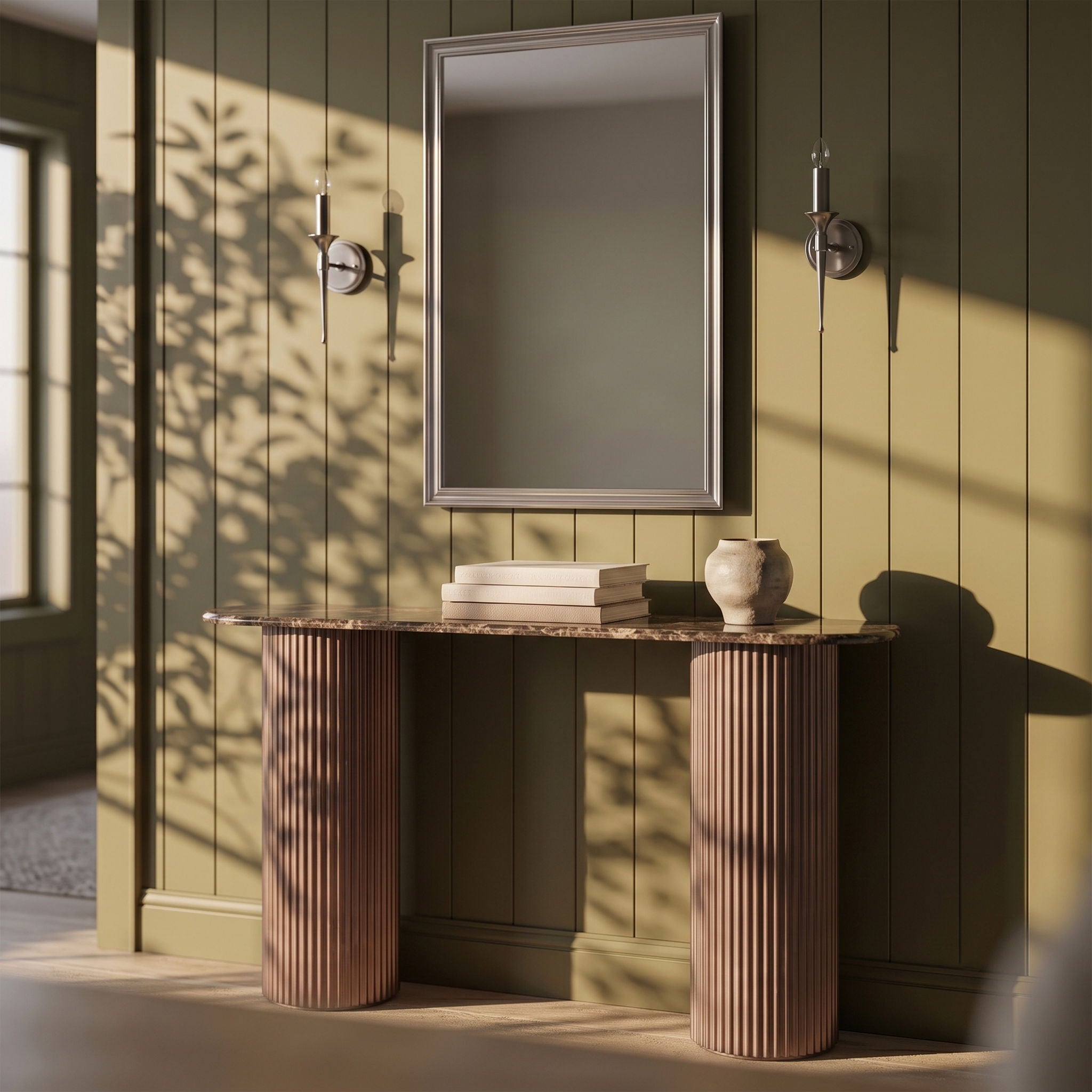 Cindra - Genuine Marble Top And Iron Base Console Table