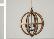 4 Light Wood Chandelier, Hanging Light Fixture With Adjustable Chain For Kitchen, Bulb Not Included - Brown