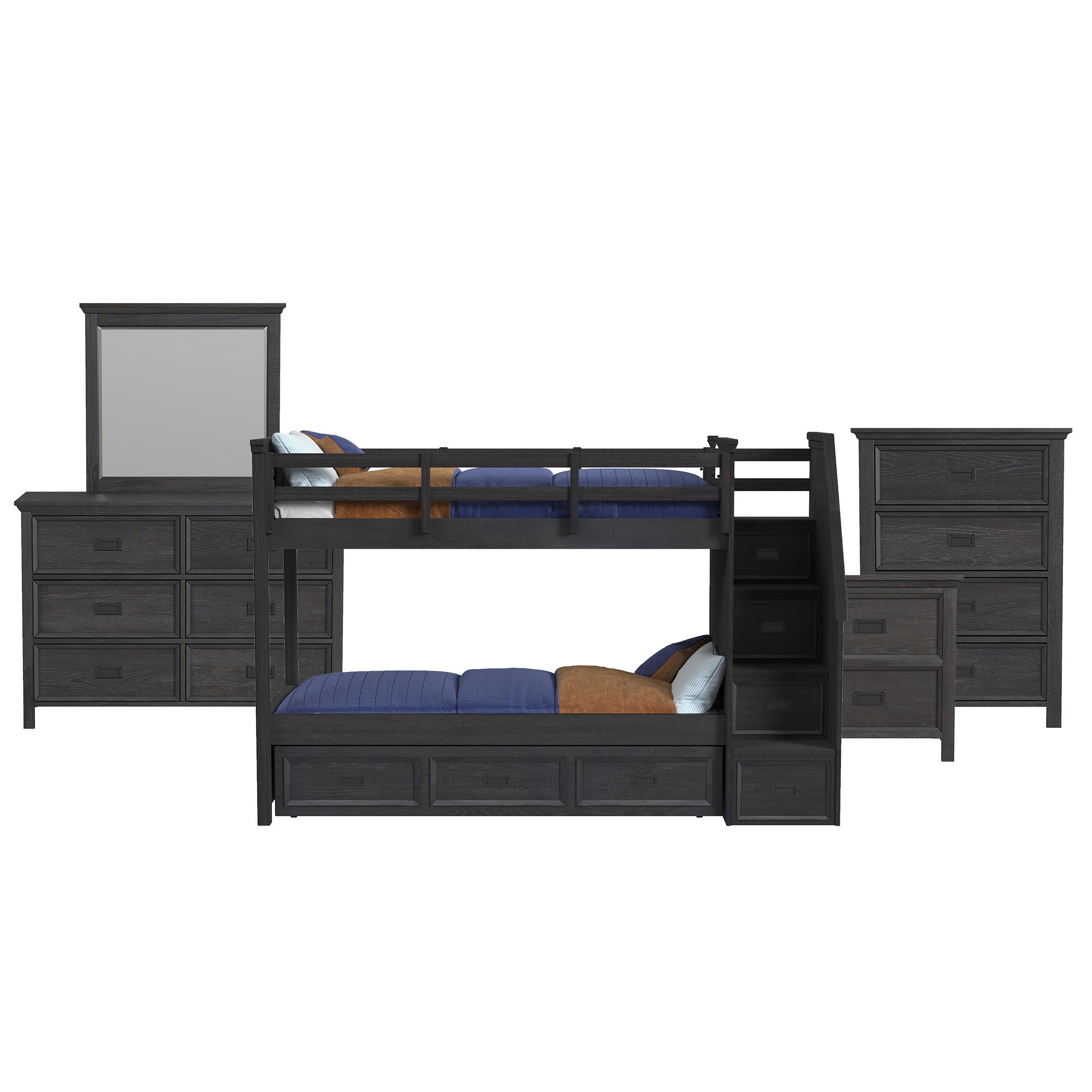 Hampton Kids - Bunk With Staircase And Trundle Bedroom Set