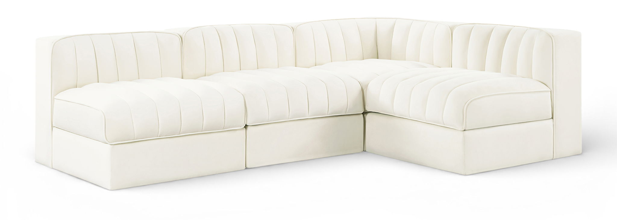 Rummi - Armless Velvet Performance Fabric Upholstered 4 Piece Modular Sectional