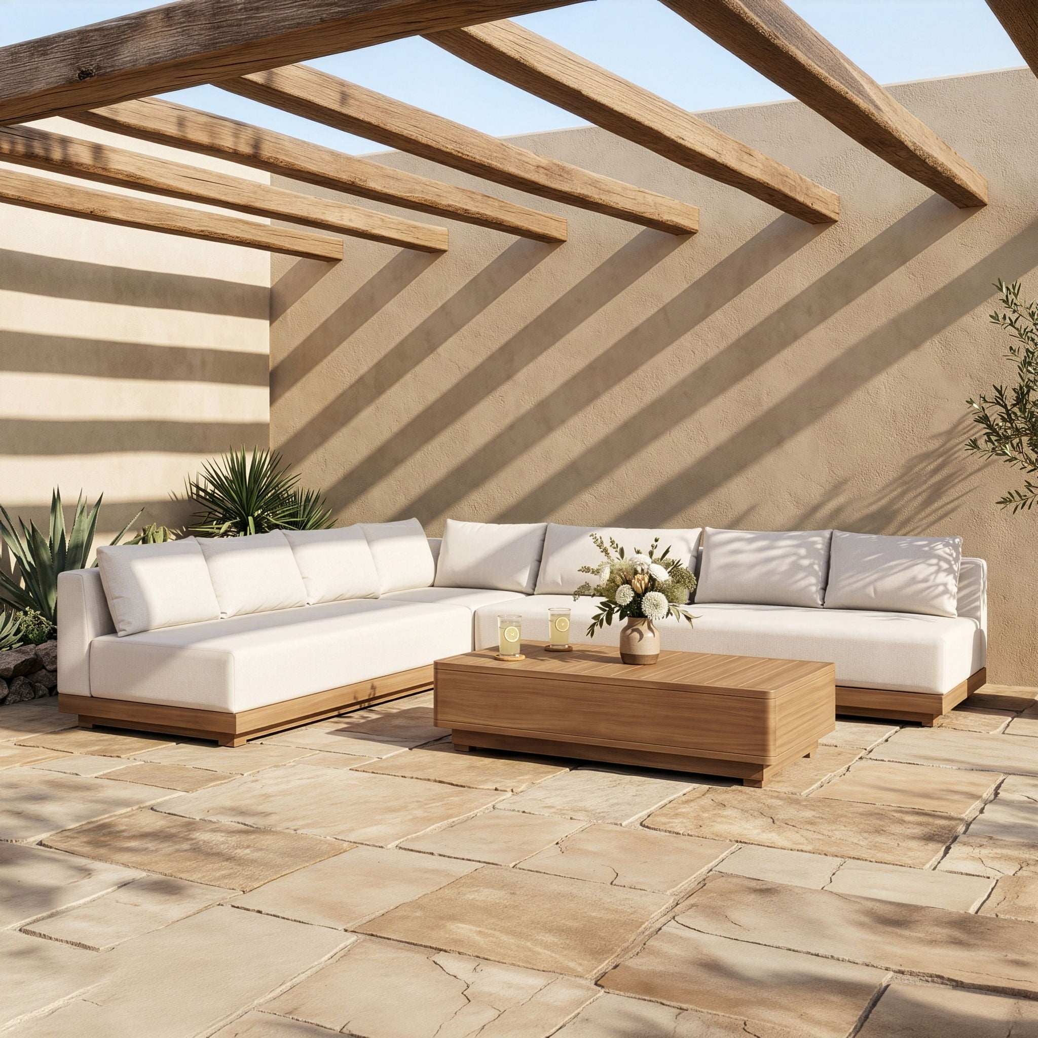 Solace - Olefin Performance Fabric 4 Piece Outdoor Patio Modular Sectional