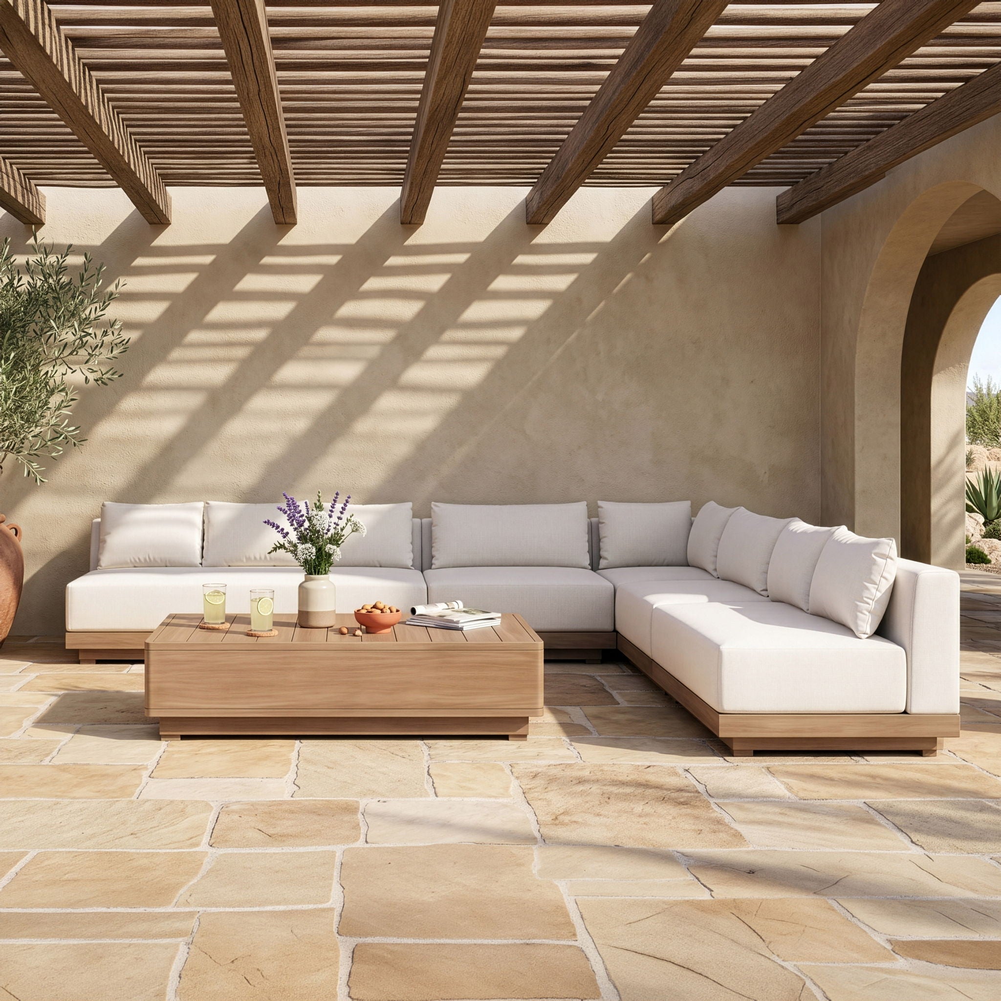 Solace - Olefin 5 Piece Outdoor Patio Modular Sectional