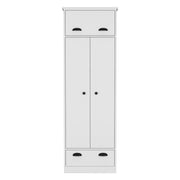 Dresser Closet With Upper Storage Covered With 1 Door, 2 Central Shelves, 1 Tube For Hanging Clothes Covered By 2 Doors, 1 Drawer At The Bottom - White