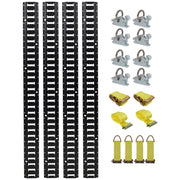 18 Pieces E Track Tie-Down Rail Kit For Trucks, Vans, And Garages With O-Ring Anchors And Ratchet Straps - Black