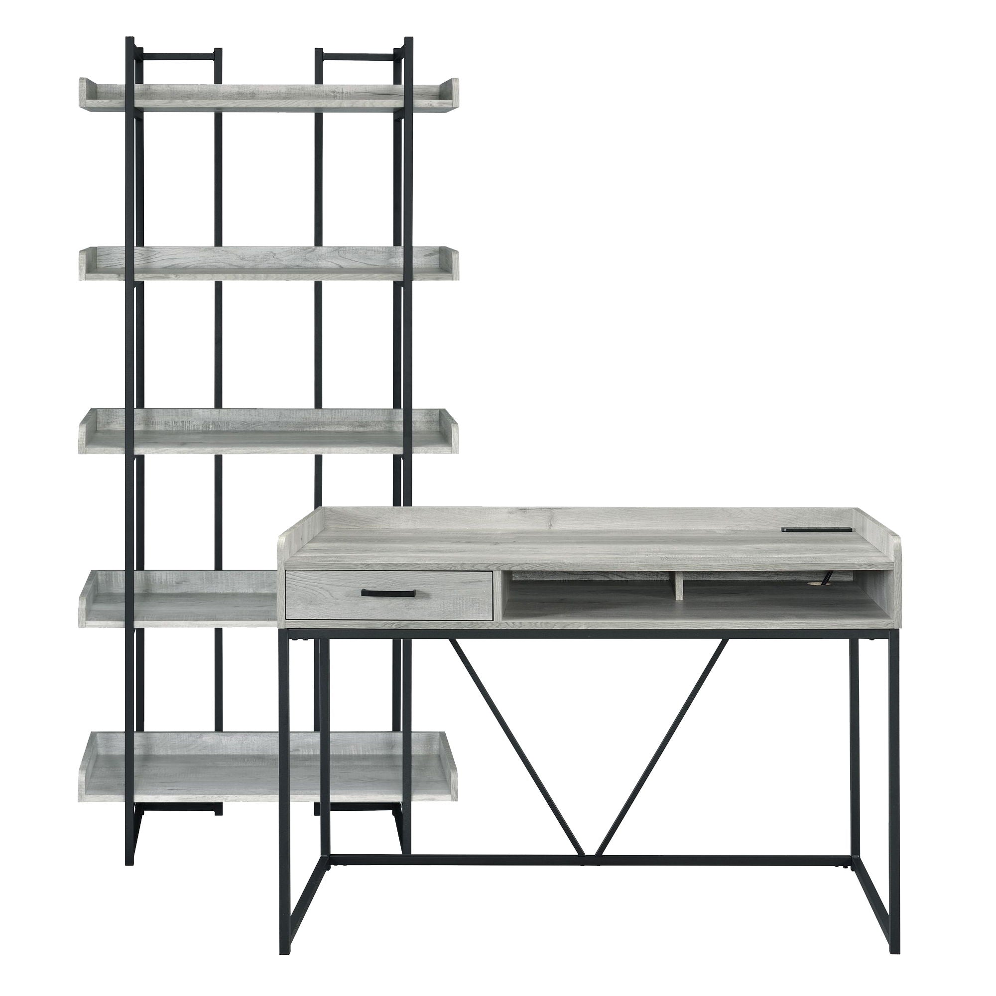 Preston - 2 Piece Desk And Bookshelf Set - Gray