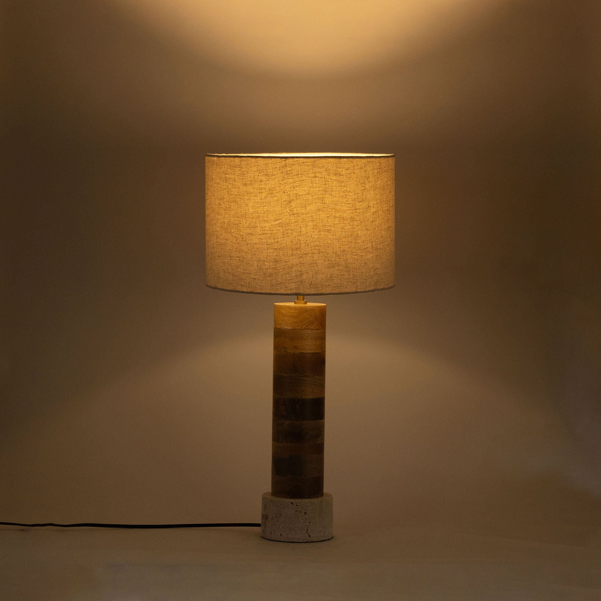 Orenda - Mango Wood Base And Linen Textured Fabric Shade Table Lamp - Travertine / Natural