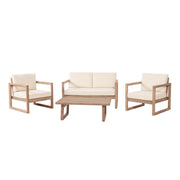 4 Pieces Acacia Wood Patio Furniture Set, Outdoor Furniture With Coffee Table, Patio Conversation Set Deep Seating With Soft Cushion, Porch Chairs For Backyard Porch Balcony - Brown Wash / Beige