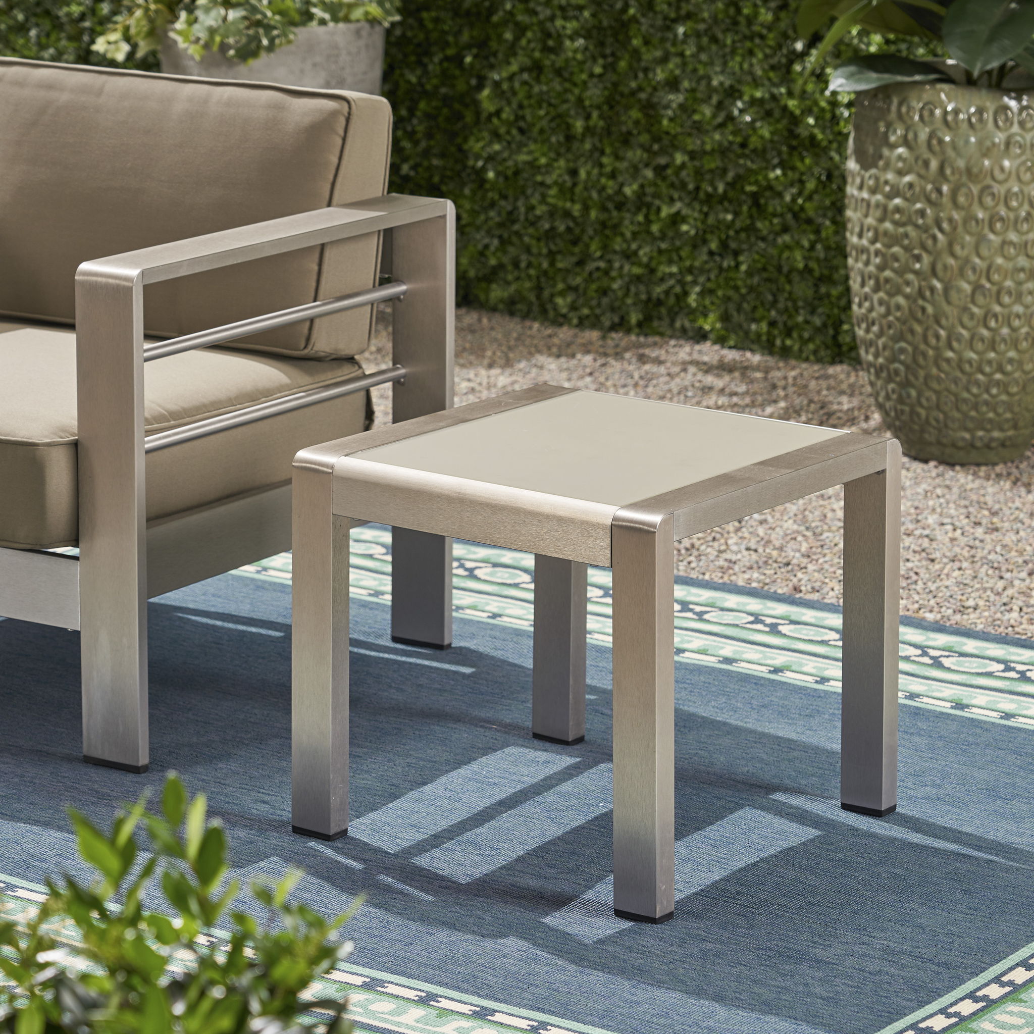 Cape Coral - Contemporary Side Table With Frosted Glass Top