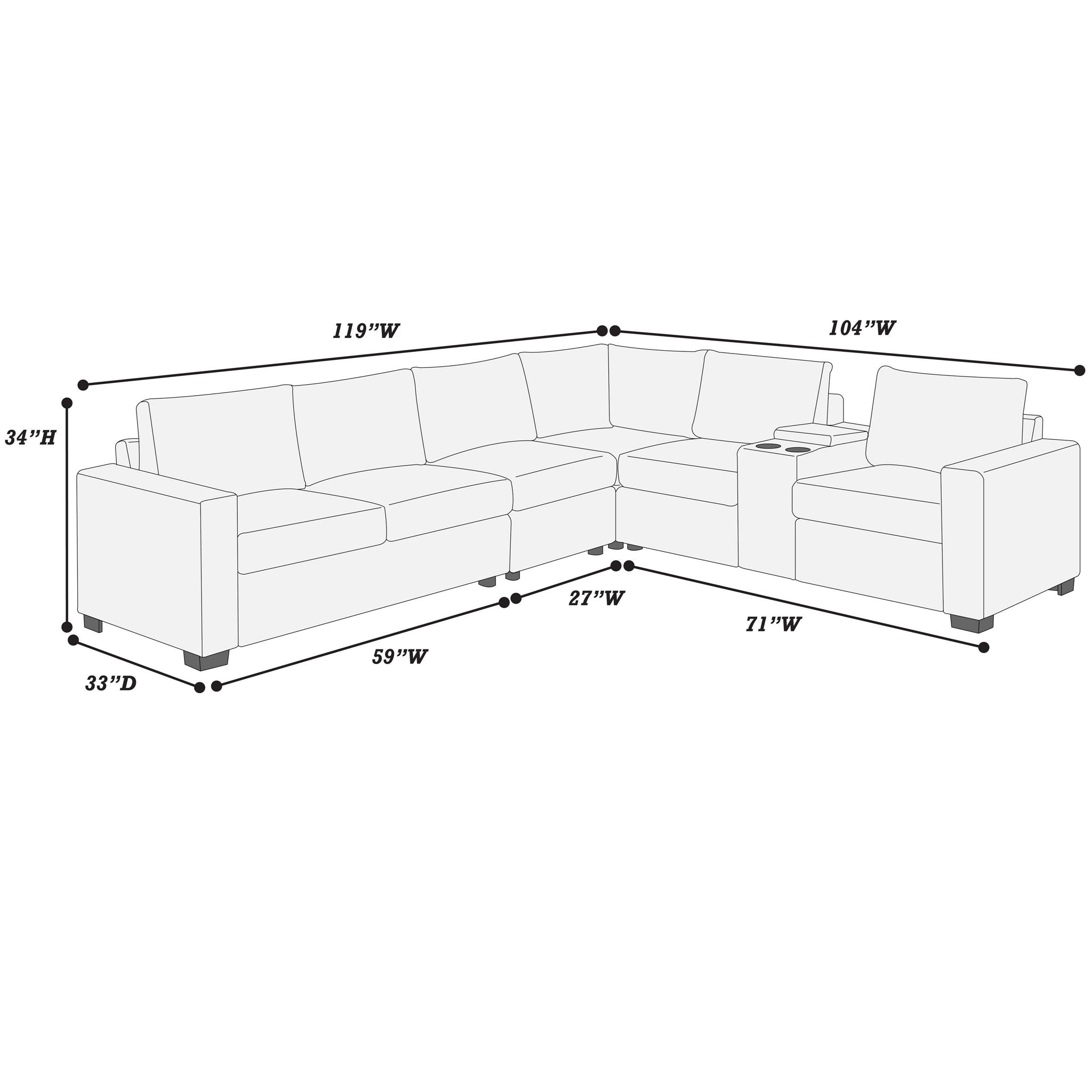 Modern Style L-Shape Sectional Set, USB Ports, Cup Holder