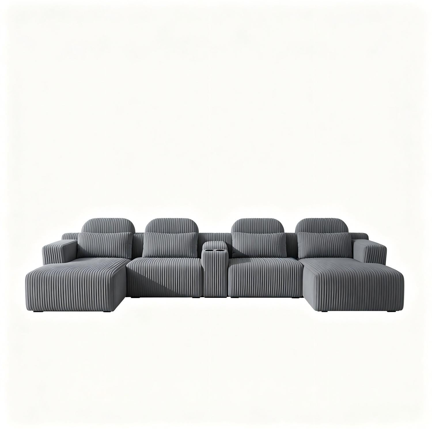 U-Shaped Sectional Sofa With Chaise Lounge And Cup Holders