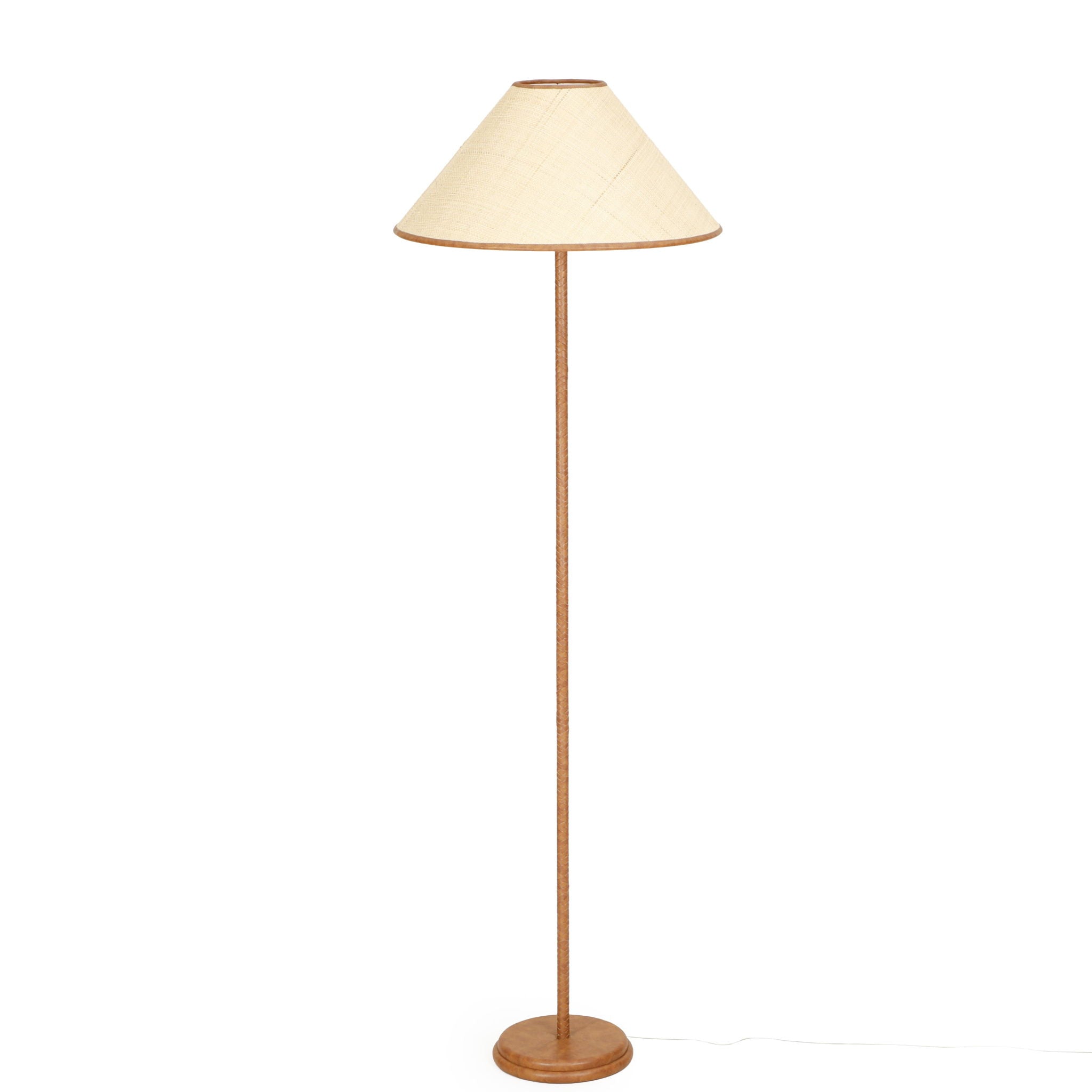 Keria - Vegan Leather And Raffia Designer Floor Lamp - Natural