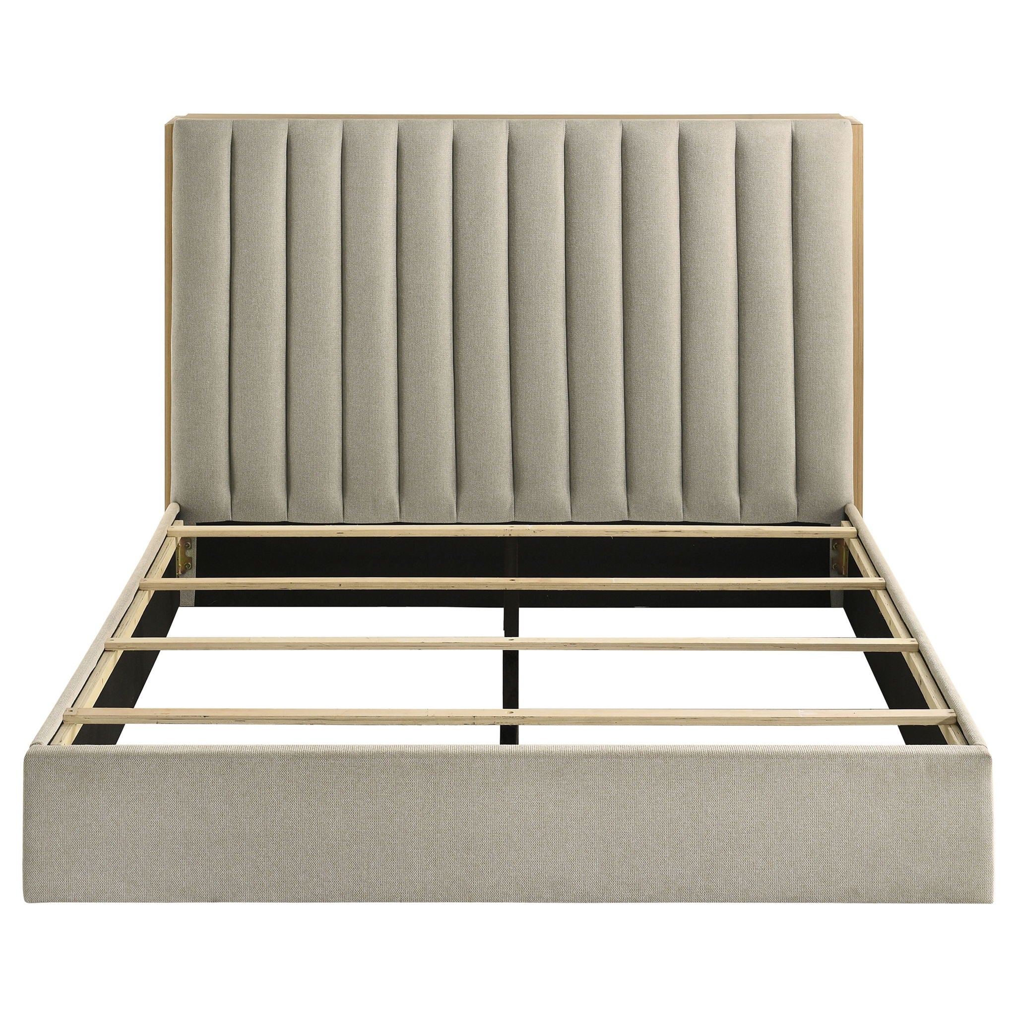 Merritt - Queen Bookcase Storage Bed With Tufted Headboard - Light Oak / Light Tan