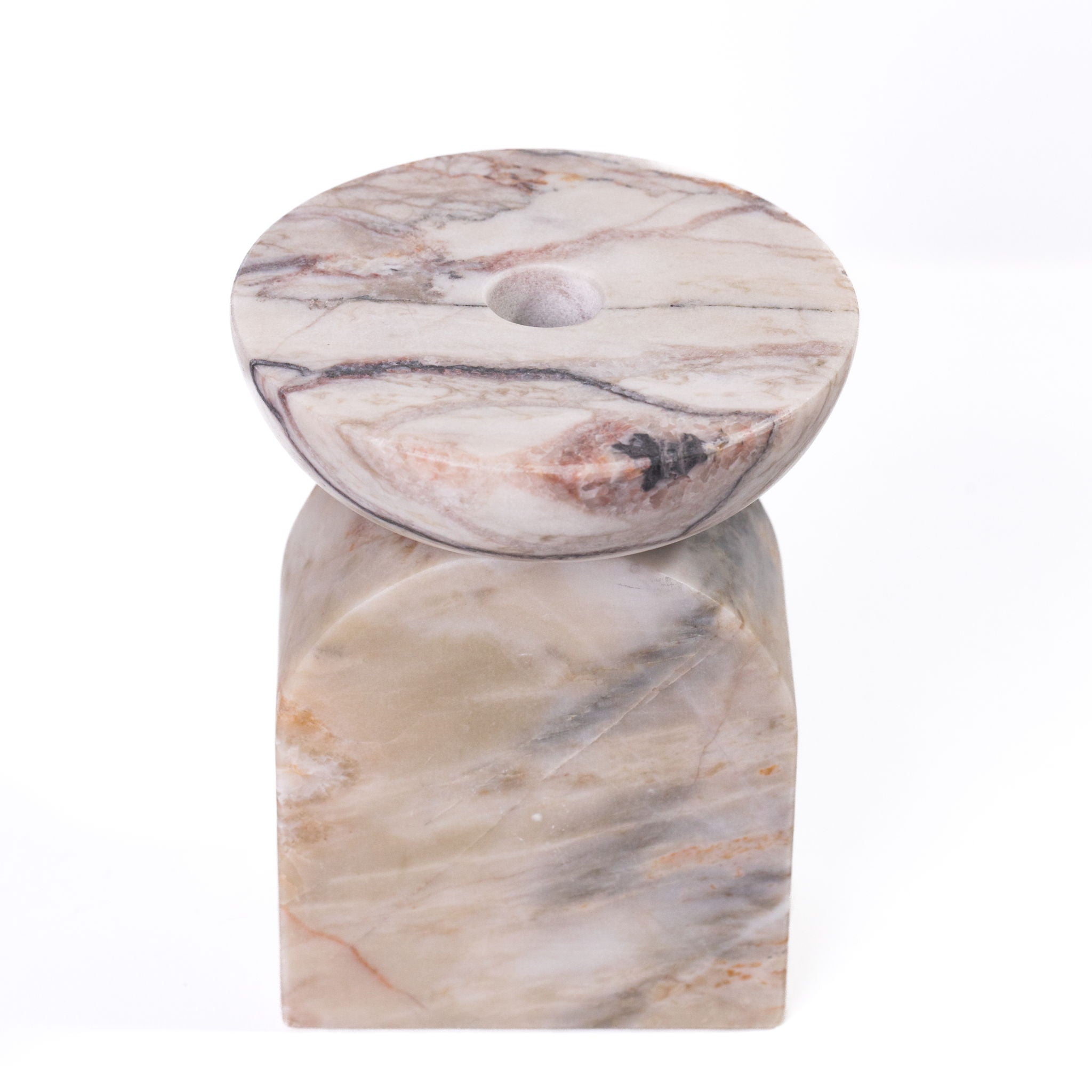 Marble Balanced Candle Holder - White Brown
