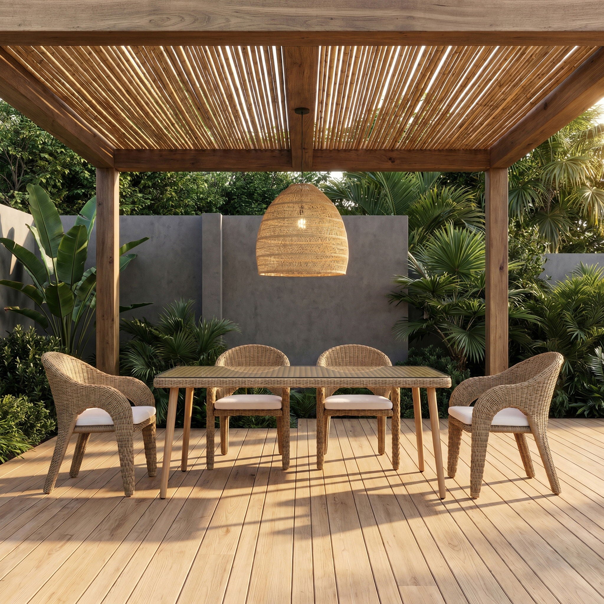 Seacrest - Olefin Water Resistant Fabric And Wicker Outdoor Patio Dining Chair