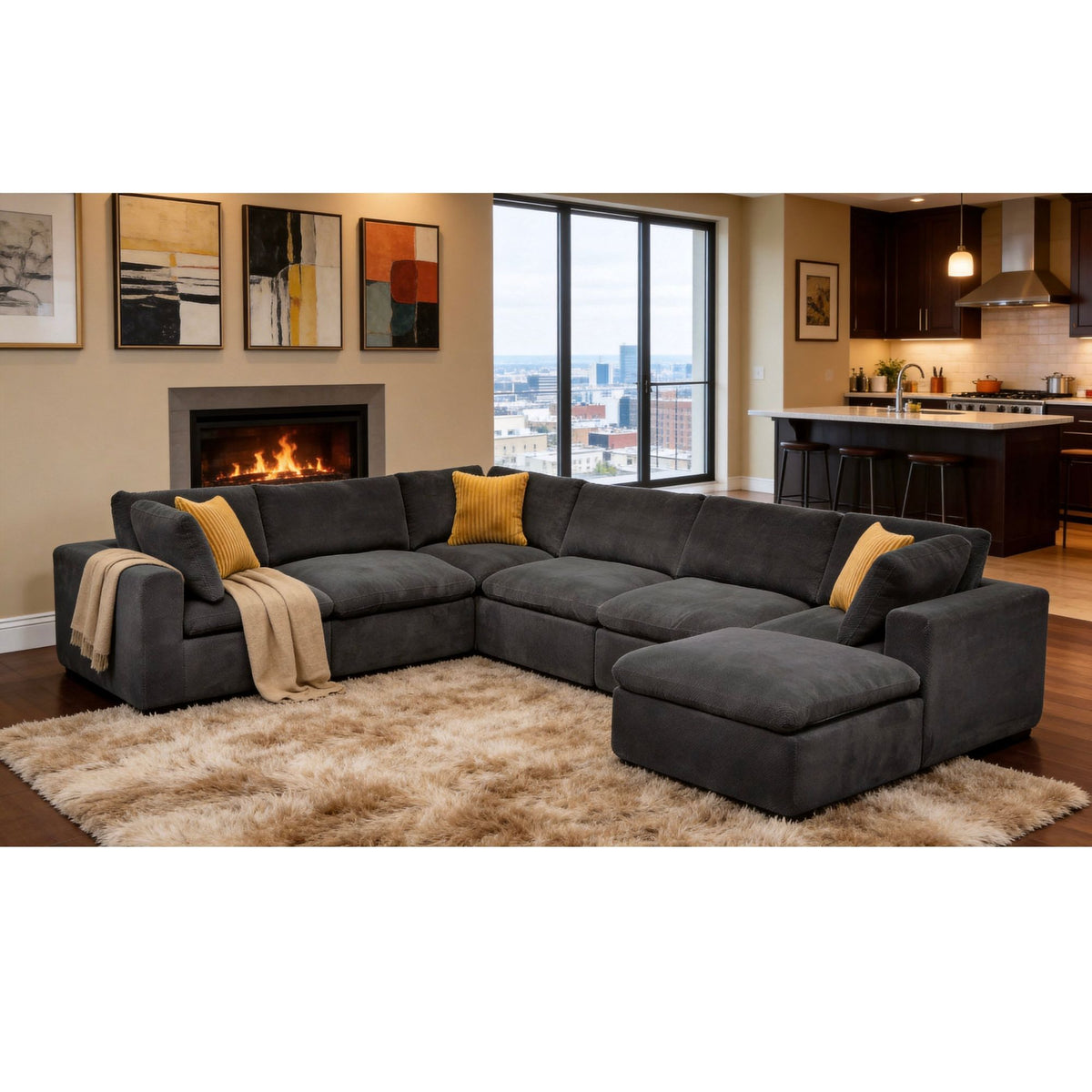 Custom Configuration Modular Sectional With Toss Pillows
