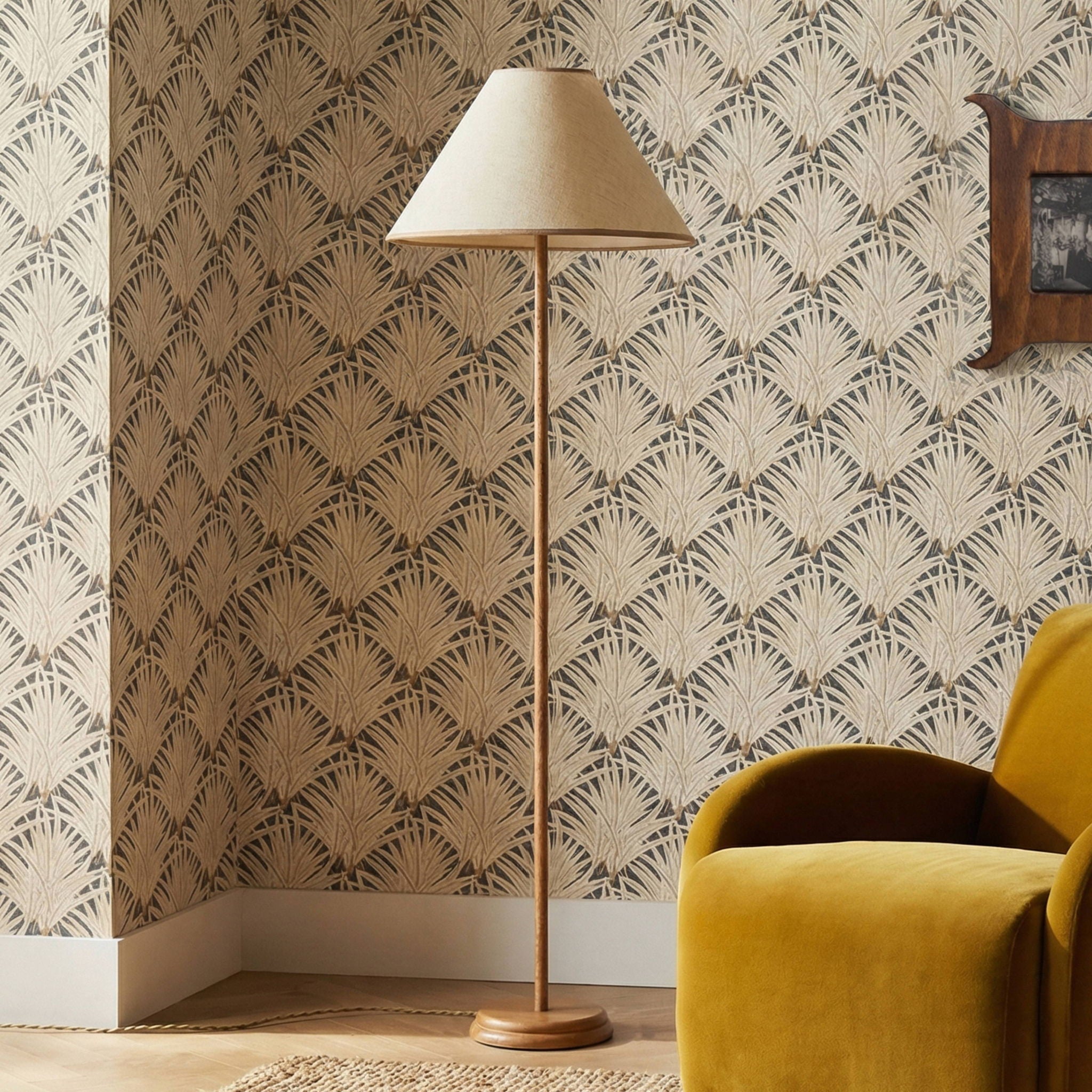 Keria - Vegan Leather And Raffia Designer Floor Lamp - Natural