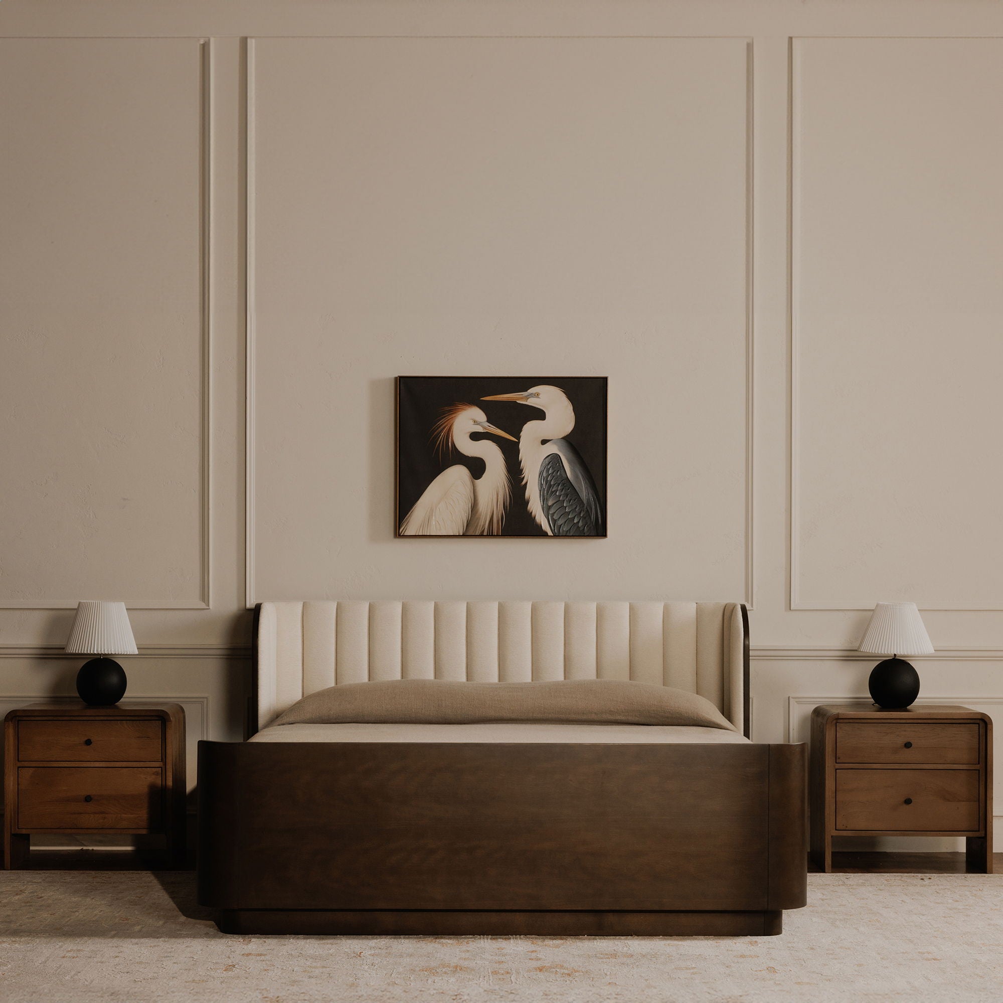 Two Cranes - Framed Painting - White