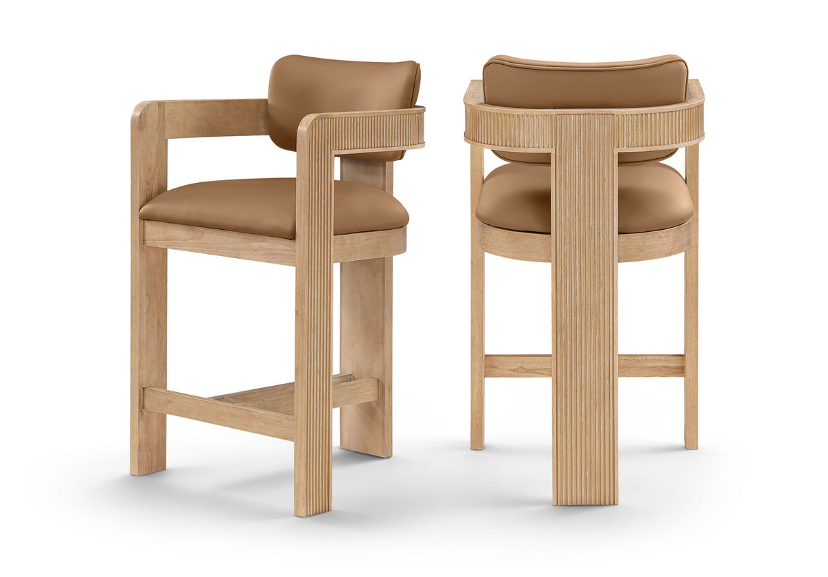 Sacha - Vegan Leather Upholstered Counter Stool With Natural Base