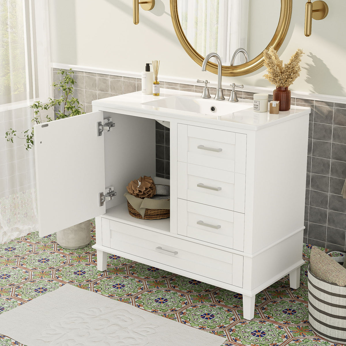 Bathroom Vanity, Modern Bathroom Cabinet With Sink Combo Set, Bathroom Storage Cabinet With A Soft Closing Door And 3 Drawers, Solid Wood Frame
