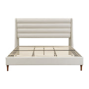 Modern Upholstered Platform Bed With Wave Shaped Headboard