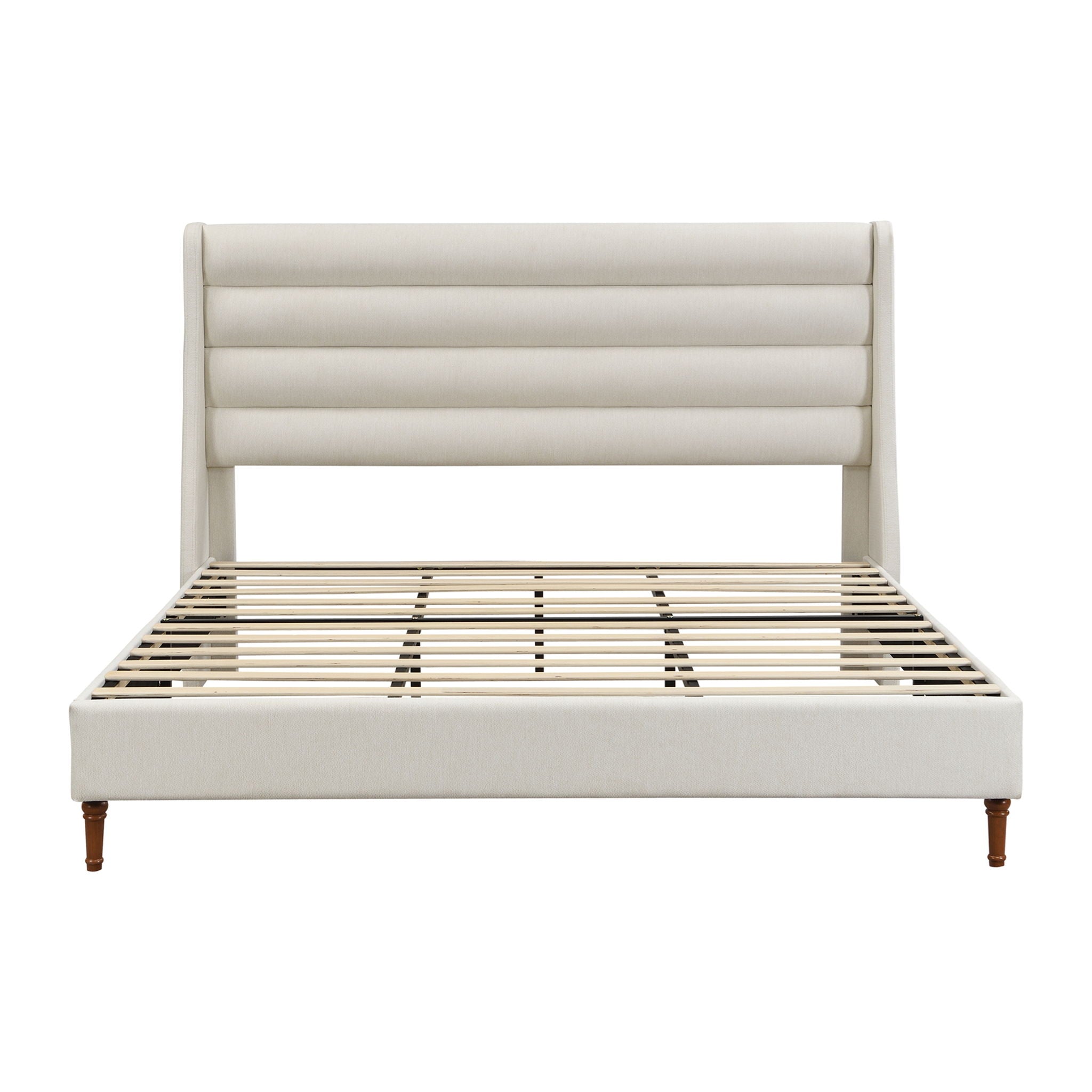 Modern Upholstered Platform Bed With Wave Shaped Headboard