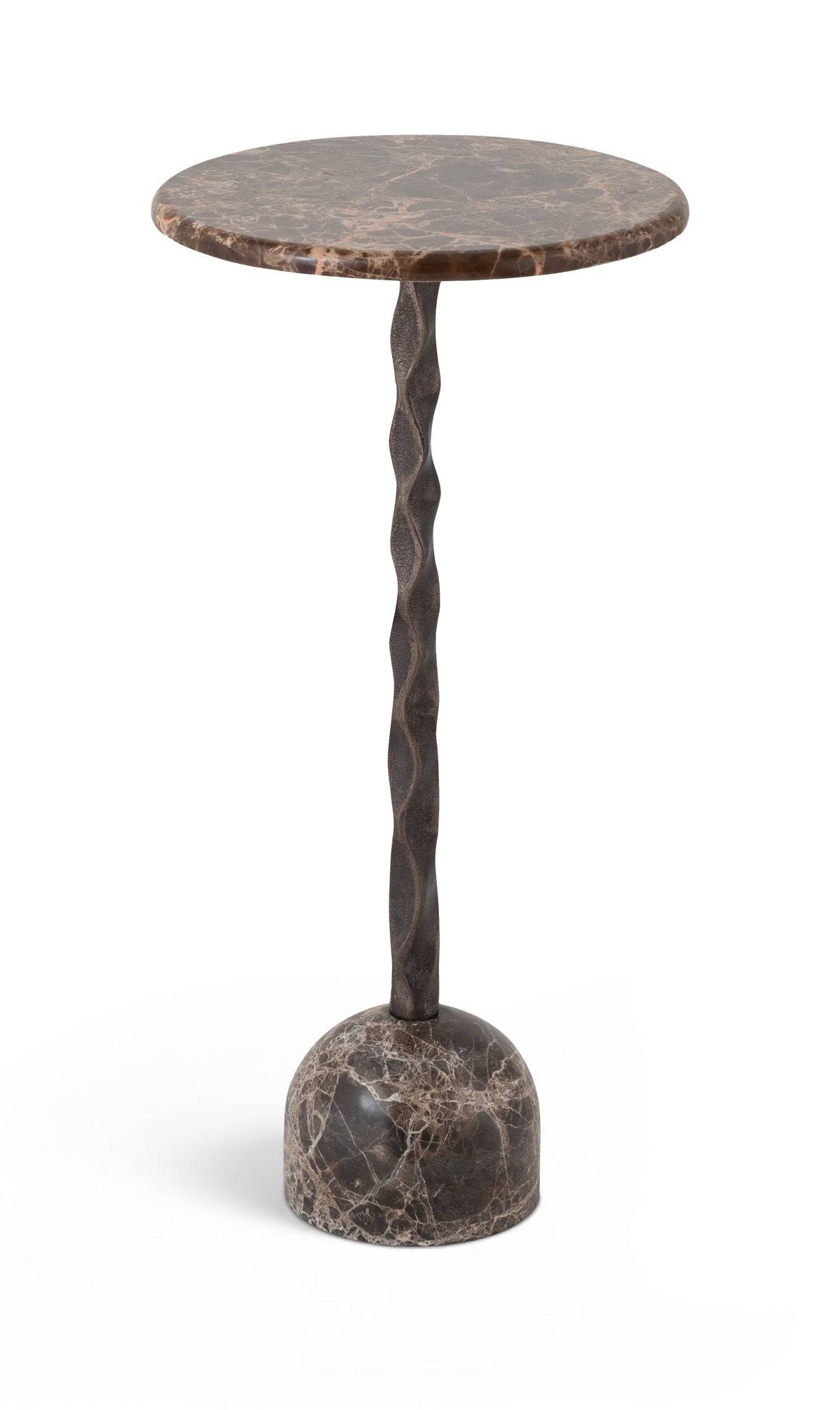 Helix - Genuine Marble Top And Aluminum Base End / Side Table - Brown / Bronze