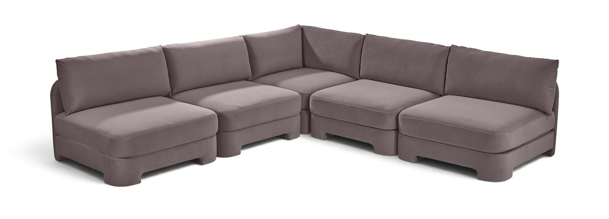 Hammond - Velvet Performance Fabric Upholstered 5 Piece Armless Sectional