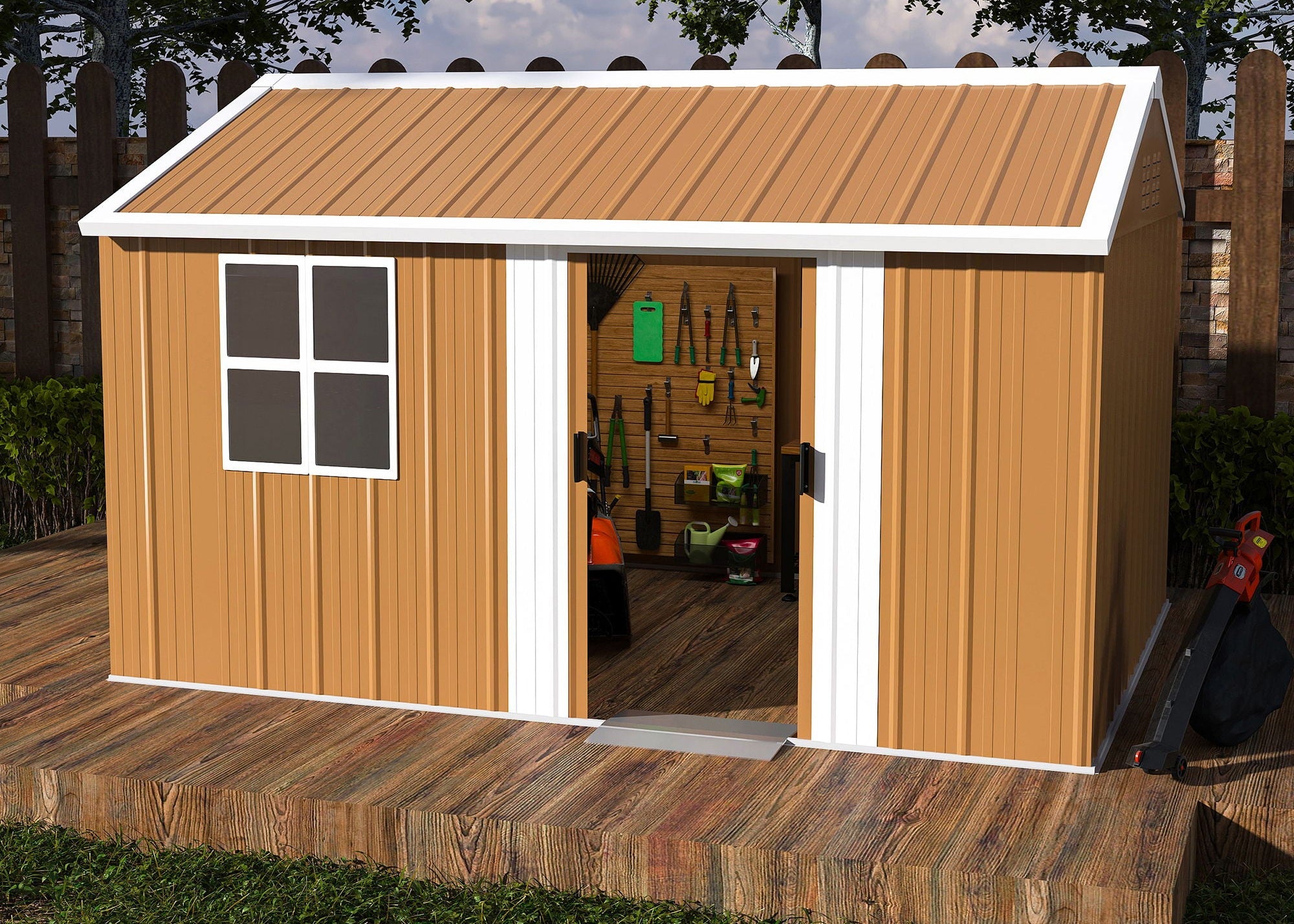 Storage Shed With Windows, Lockable Door & Ventilation For Backyard Tool Organization - Brown