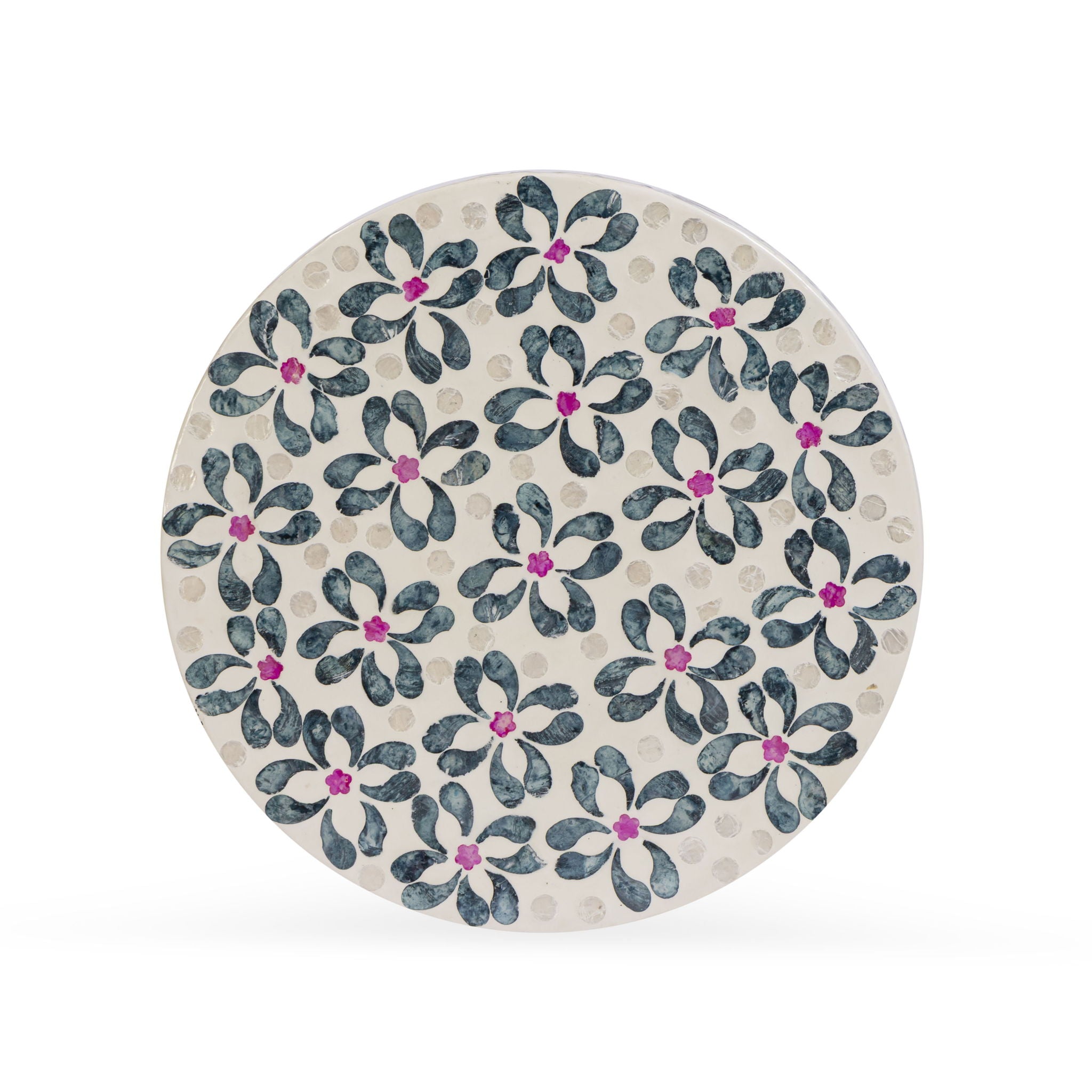 Lorna - Capiz Shell Motif Stool - Aqua Floral