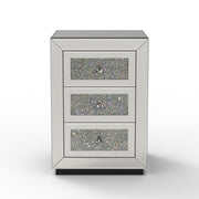 3 Drawer Nightstand With Glass Accents, Bedside Table For Bedroom - Silver