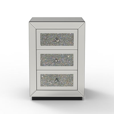 3 Drawer Nightstand With Glass Accents, Bedside Table For Bedroom - Silver