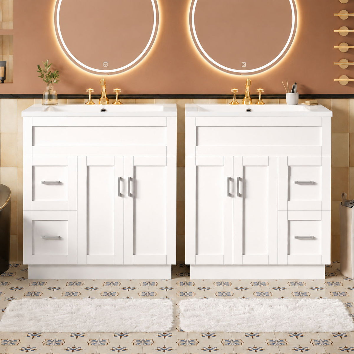Bathroom Vanity With 2 Doors, 2 Drawers, Adjustable Shelf, Hidden Slides & Soft Close Hinges