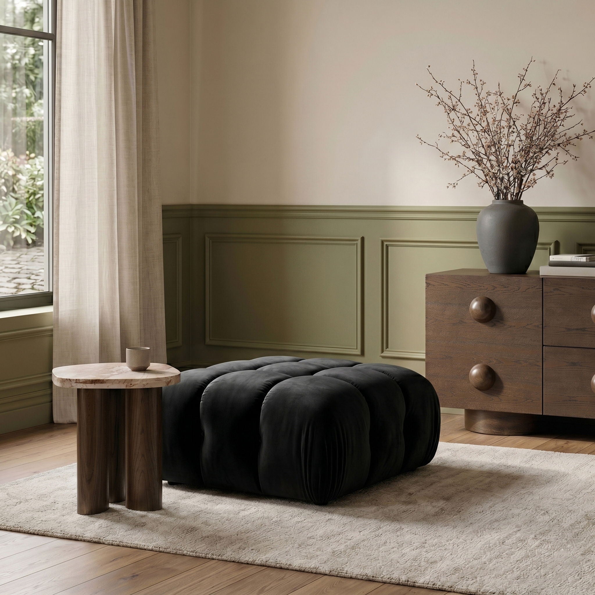 Orin - Velvet Performance Fabric Upholstered Modular Ottoman