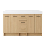 Double Sink Bathroom Vanity With 3 Drawers, Large Storage, Integrated Sink, Freestanding Cabinet, Soft Close Hardware - Glossy White / Light Oak