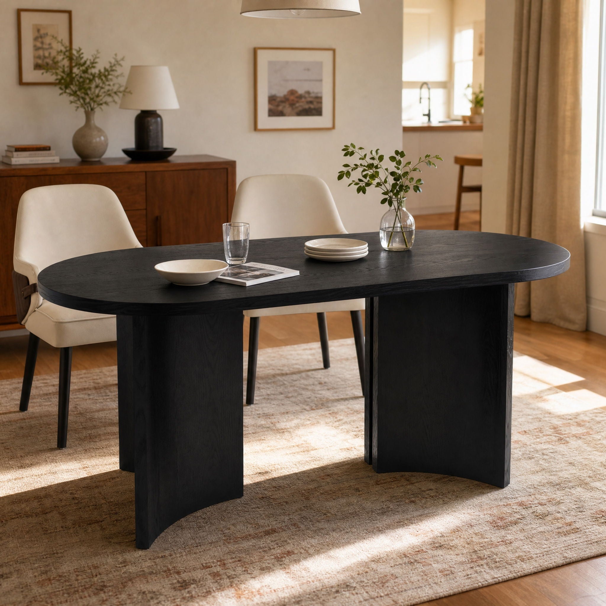 Dining Table With Curved Legs - Black
