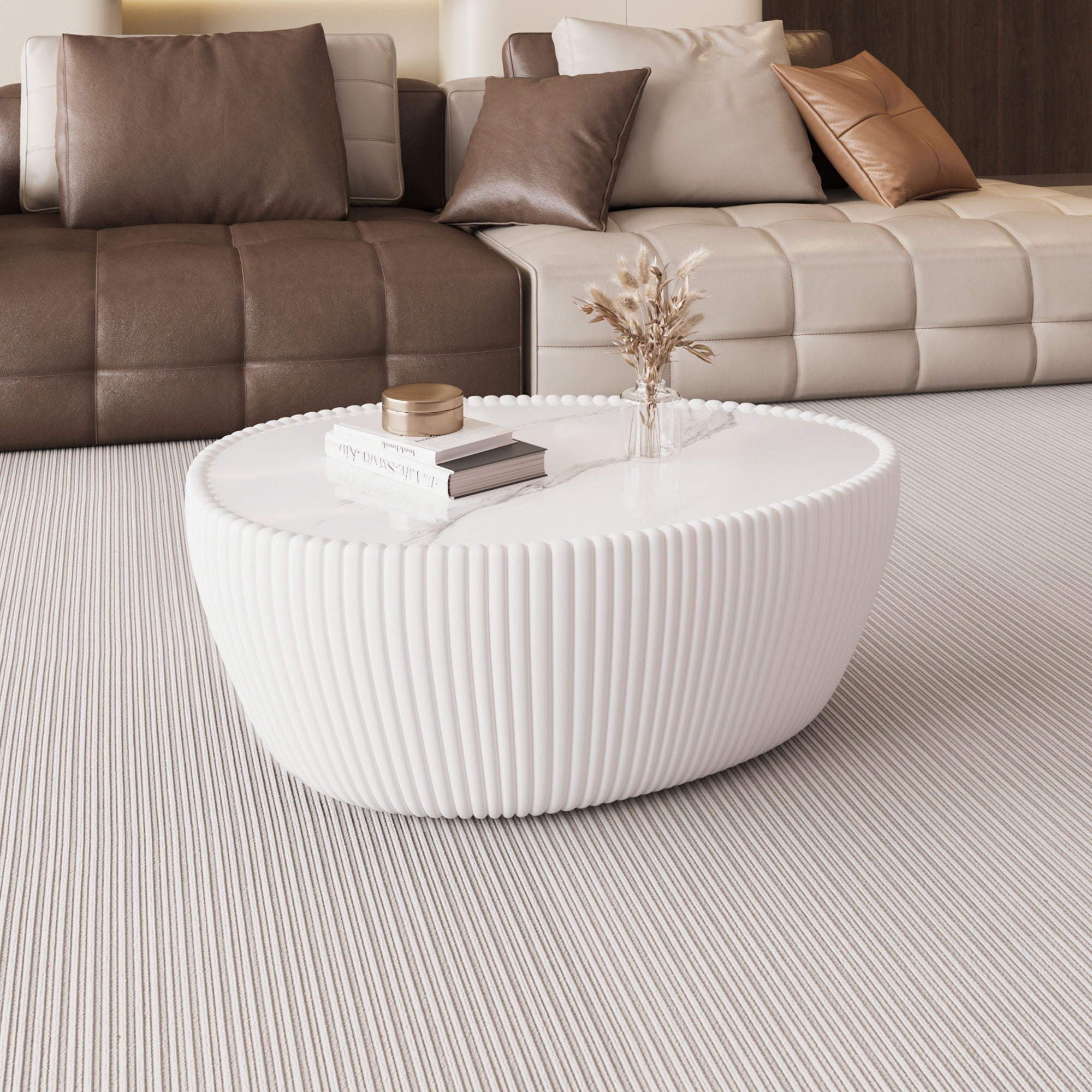 Goose Egg Shape Coffee Table For Living Room - White Pu