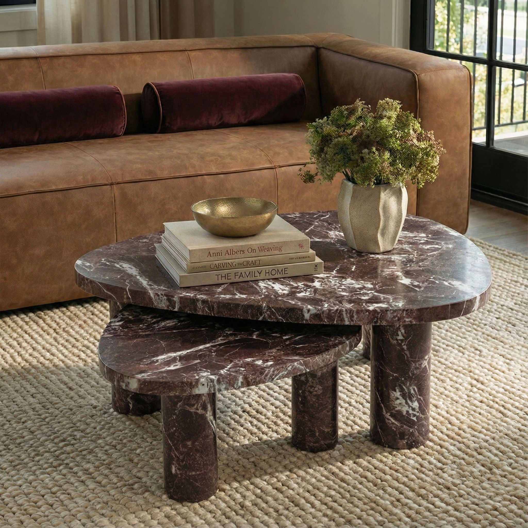 Libby - 2-Piece Faux Marble Nesting Coffee Table Set - Red Levanto