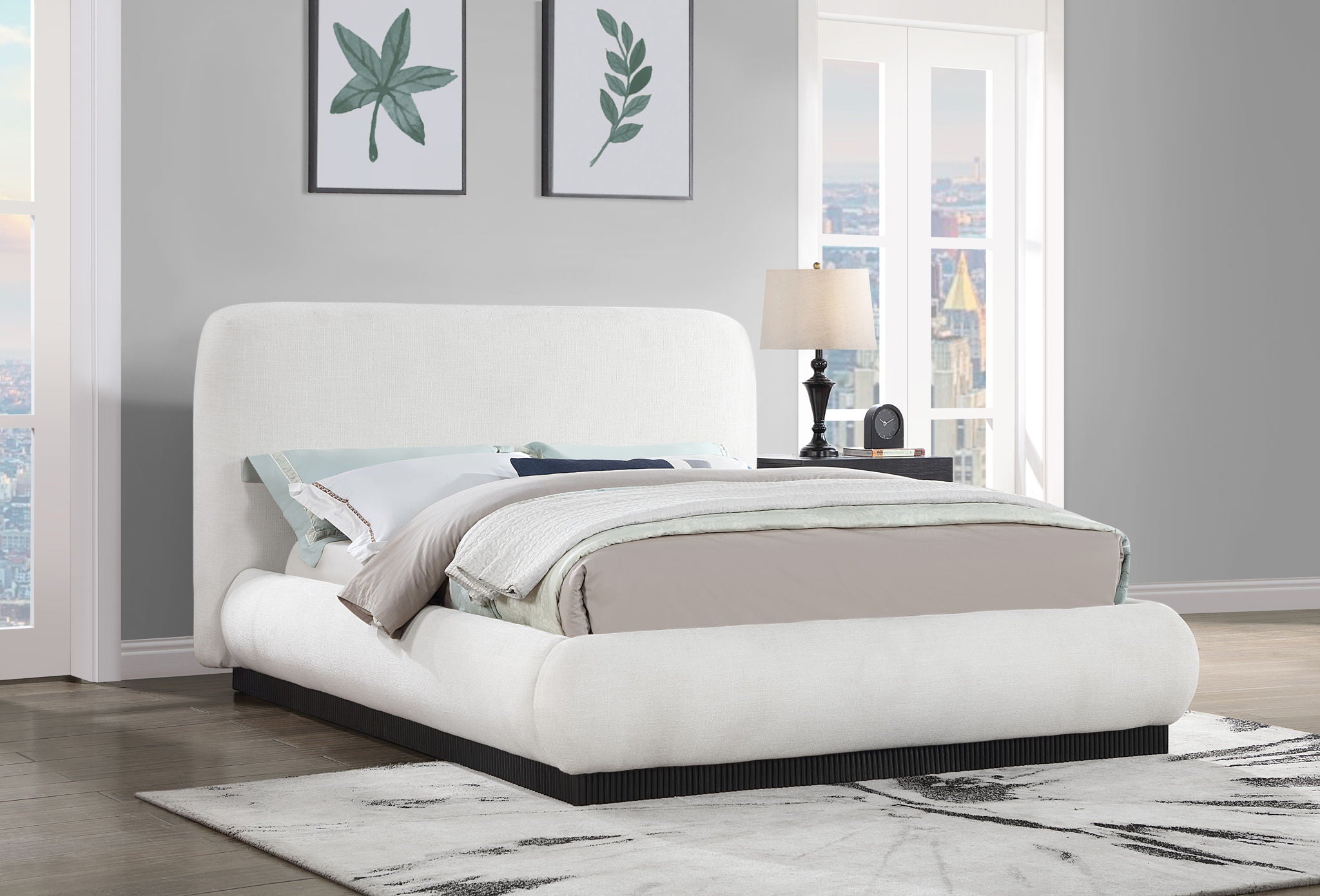 Rigby - Linen Bed With Black Base