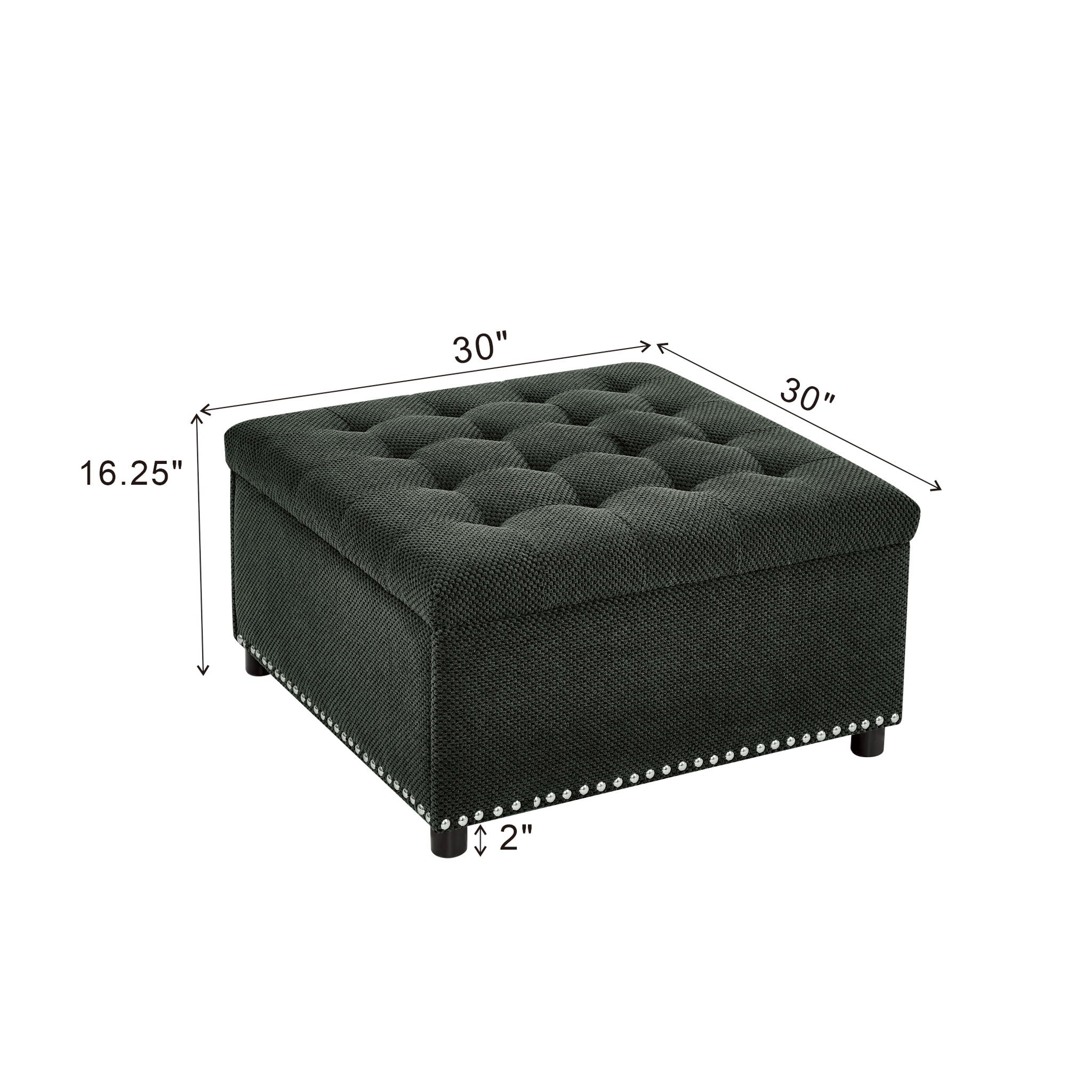 Square Tufted Storage Ottoman With Nailhead Trim