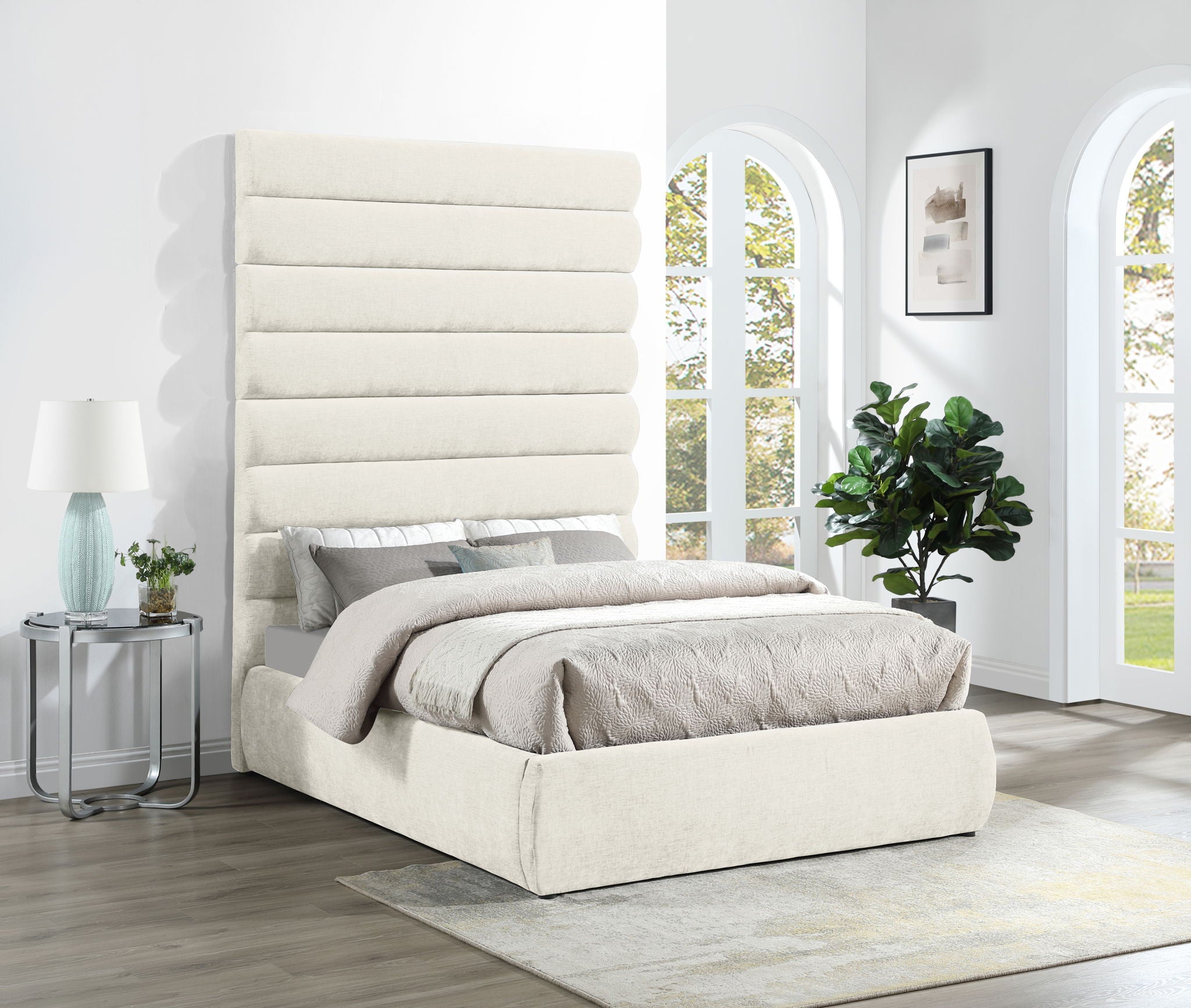 Adam - Chenille Fabric Bed With 89" Headboard