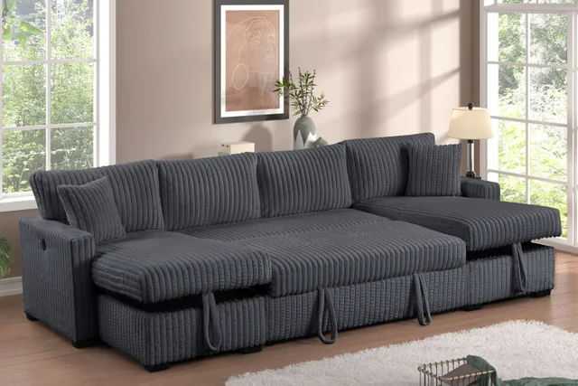 July Charcoal Double Storage Chaise Sectional (w/ Pull Out Bed)