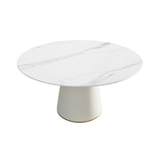Modern Artificial Stone Round Plywood Base Dining Table, Can Accommodate 8 People, (Not Including Chairs) - White / Beige