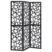 3 Panel Folding Screen With Mosaic Cutout Design - Black
