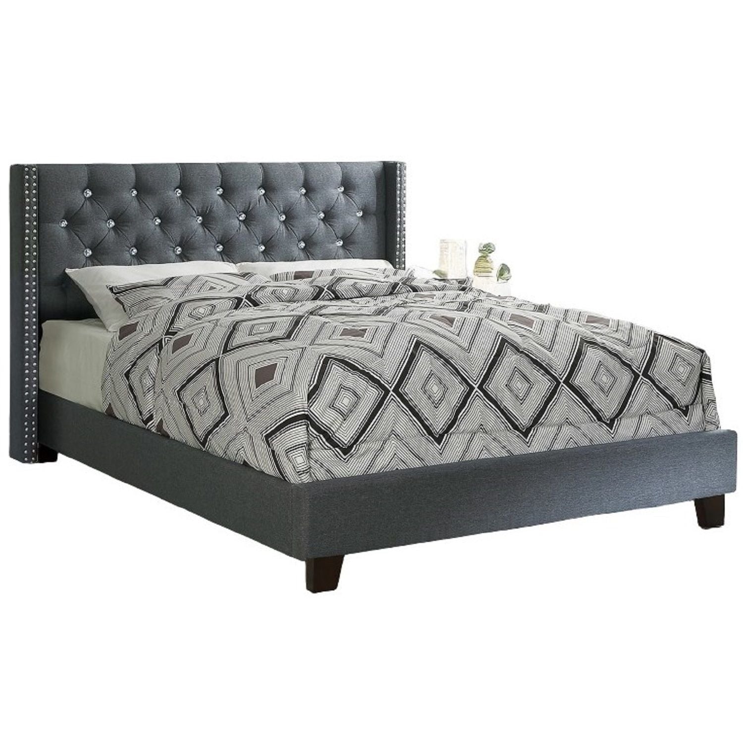 Contemporary Style Bed With Diamond Tufted Headboard