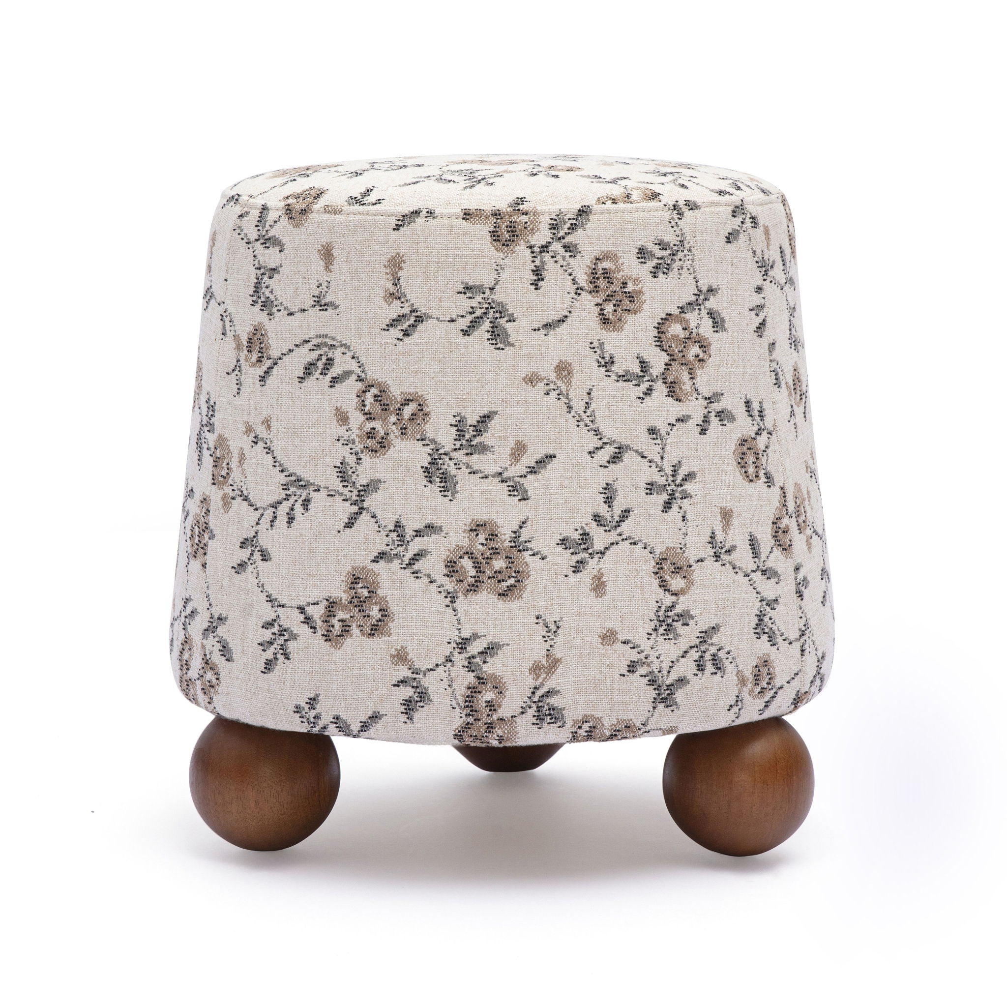 Jaine - Floral Jacquard Ottoman - Beige
