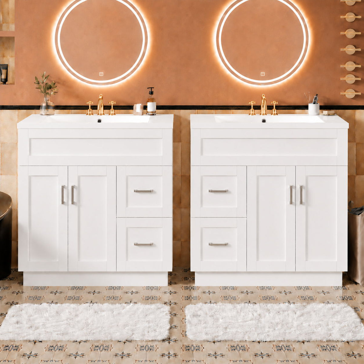 Bathroom Vanity With 2 Doors, 2 Drawers, Adjustable Shelf, Hidden Slides & Soft Close Hinges